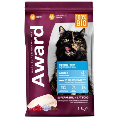 AWARD (Авард) Sterilized, сухой корм для стерилизованных кошек, Белая рыба 1.5 кг