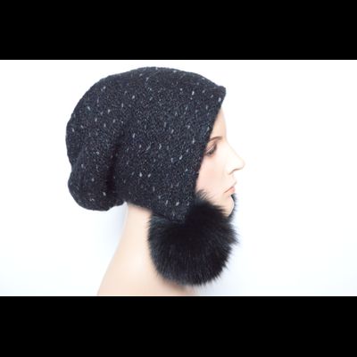 Меланжевая женская шапка ушанка с помпонами Vizio 6924 черная