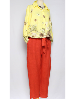 Брюки лён "БАНТ" зауженные терракотовые до р.52