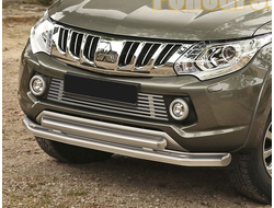 Защита переднего бампера d76+75x42 овал Mitsubishi L-200 (2015-…)