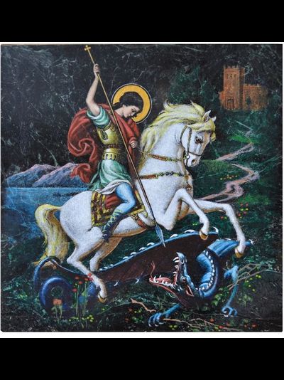 Икона &quot;Георгий Победоносец&quot; на змеевике, 30х30см