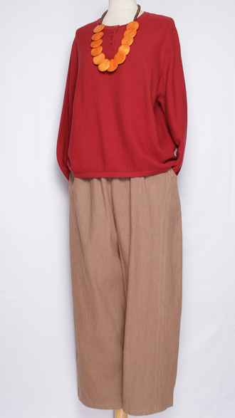 Брюки Бохо "Лён строчки широкие зауженные снизу" красные, бежевые, хаки, черные   48-58