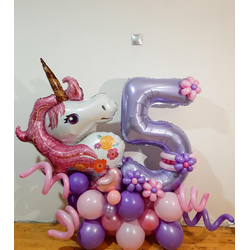 Композиция ИЗ шаров "ЦИФРА НА СТОЙКЕ И Единорог"