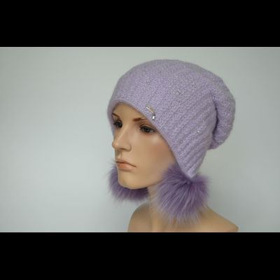 Шапка ушанка Vizio 1120 PP 66 с помпонами лавандовая