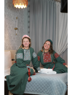 Платье славянское из крапивы Женское счастье цвет Тайга