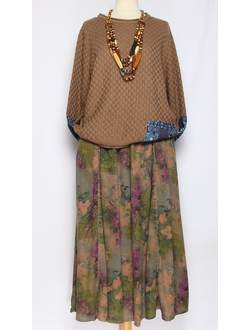 Джемпер ХЛОПОК "ГОЛУБЫЕ НАШИВКИ" бежевый, трава, шоколад до р.50