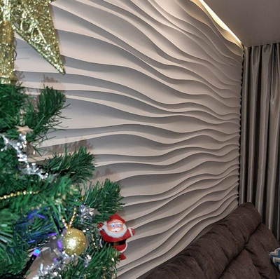 Гипсовая 3D панель "Волна двойная острая" (смонтированные панели, г.Москва)