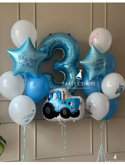 Набор синий трактор с цифрой и фигуркой