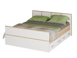 Кровать Сакура Light 1,4 м с ящиками Сонома/Белый (без основания)