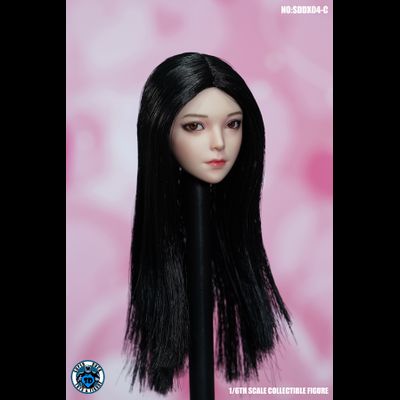 Женская голова (скульпт) с длинными волосами (черные) 1/6 scale  (SDDX04С) - SUPER DUCK