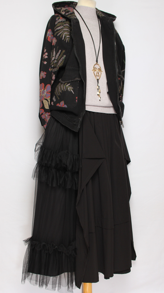 Джинсовка комбинированная "РОЗОВЫЕ ЦВЕТЫ" черная р.44-48