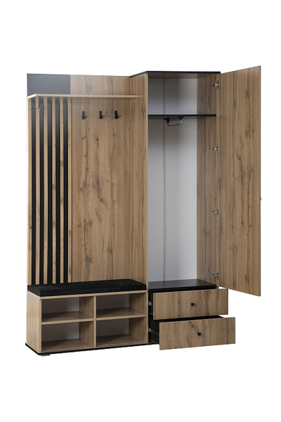 Шкаф для прихожей ЛИБЕРТИ 51.22 (опора 20мм) Дуб Вотан/Черный