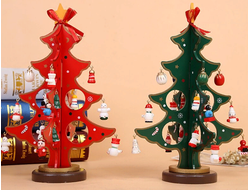 Елка на подставке деревянная для украшения игрушками 17*17*25см , ЦВЕТ: Зеленый, Красный