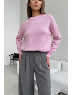 Шерстяной свитер гладкой вязки (розовый)