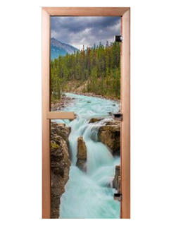 Дверь Стеклянная фотопечать «Водопад» 8мм (3 петли)  Размер (с коробкой): 1,9м*70см