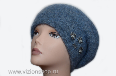 Вязаный берет из мохера голубого цвета Италия Vizio