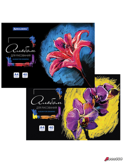 Альбом для рисования А4 40 л., склейка, обложка картон, подложка, BRAUBERG, 205×290 мм. 106330