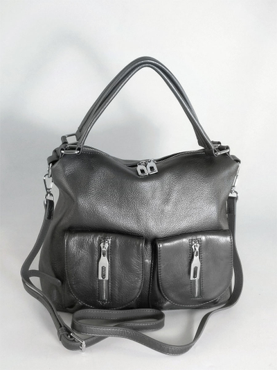 (АРТИКУЛ: 10132/1/5) СУМКА ЖЕНСКАЯ, НЕБОЛЬШАЯ, НАТУРАЛЬНАЯ КОЖА, СЕРАЯ С НЕБОЛЬШМ БЛЕСКОМ "ГРАФИТ", С ПЛЕЧЕВЫМ РЕМНЕМ