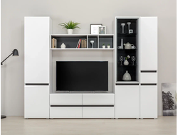 Гостиная Сидней, модульная, чёрный, белый, белый глянец