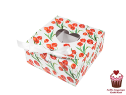 Коробка 9 конфет "Красные тюльпаны" с лентой НАБОР 5 ШТУК!