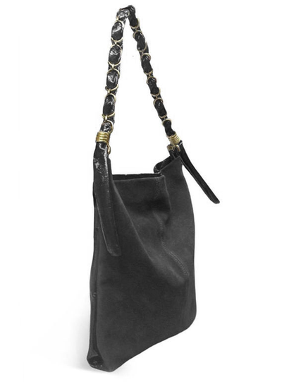 (АРТИКУЛ: 10046/03) СУМКА  ЖЕНСКАЯ, БОЛЬШАЯ, НАТУРАЛЬНЫЕ ЗАМША/ЛАКИРОВАННАЯ КОЖА, ЧЕРНАЯ, РУЧКА ЧЕРЕЗ ПЛЕЧО