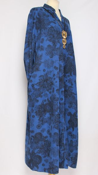 Платье Бохо вельветовое "СТОЙКА ЗАЩИП ЦВЕТЫ" синее до р.52