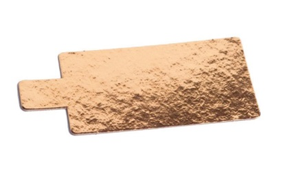 Подложка для пирожных прямоугольная с держателем 100*65 мм (золото), 0,8 мм