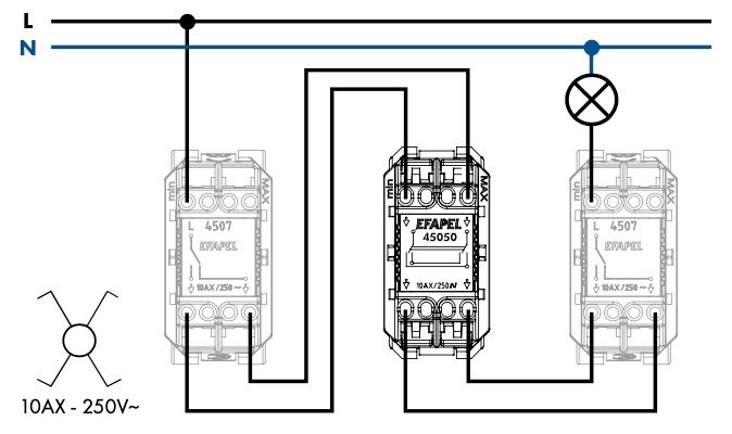 Как подключить перекрестный переключатель Efapel Quadro 45