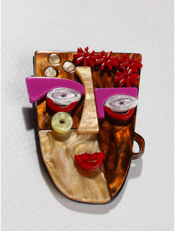 Брошь "Лицо абстракция" терракот акрил