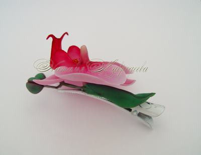 Розовая орхидея из полимерной глины.