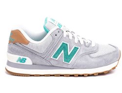 New Balance 574 Серые с зеленым замша женские (36-40) Арт. 363M-A