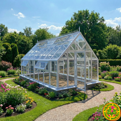 Базовая комплектация теплицы из стекла и алюминия ЧЕСТЕРФИЛД-ЭЙР 6000х3000мм.