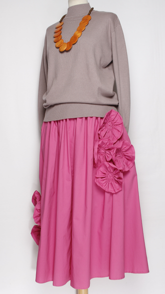 ЮБКА НАРЯДНАЯ ХЛОПОК "АППЛИКАЦИИ ЦВЕТЫ " фуксия до р.54