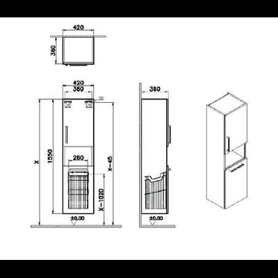Пенал высокий, Vitra Root, 40 см, с корзиной для белья, глянцевый белый, правосторонний, 66231