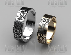 Обручальные кольца с отпечатками пальцев - мужское из белого и женское из красного золота