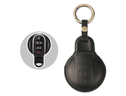 Чехол на ключ Mini Cooper, Countryman, Clubman, Hatch (чёрная кожа) 4 кнопки