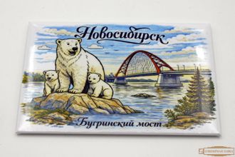 Магниты закатные 55-80 мм "Бугринский мост+медведи" Новосибирск. сувенир.