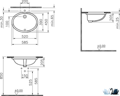 Раковина врезная снизу, 52 см, Vitra Arkitekt 6069B003-0012