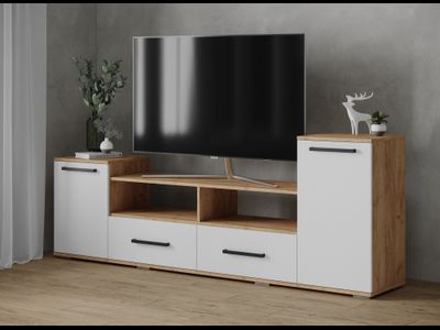 Тумба ТВ Парус 2 Дуб Крафт Золотой, Белый с тиснением "Древесные поры" (ТЭКС)