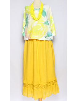 ЮБКА "ЛЁН КРУЖЕВО КОМБИНИРОВАННАЯ" желтая, черная, лайм, коралл, фуксия, голубая р.48-56