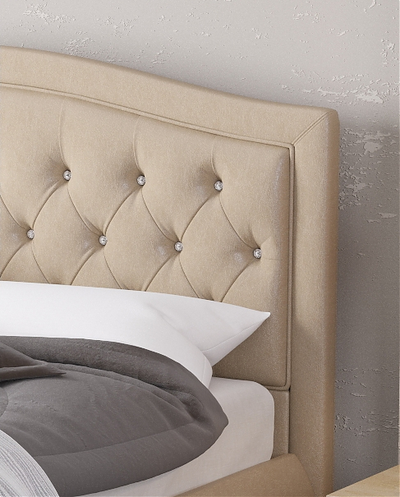 Современная дизайнерская кровать Миледи, мягкое высокое изголовье, катерная стяжка, фанера, усиленная металлом, с подъемным механизмом и бельевым ящиком