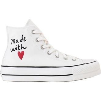 Кеды Converse на платформе с надписью и полосой белые