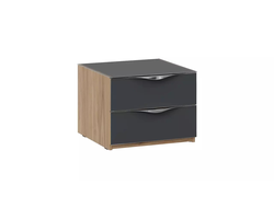 Спальня ГЛОСС - Тумба прикроватная с 2 ящиками Яблоня Беллуно/Cтекло Графит матовый