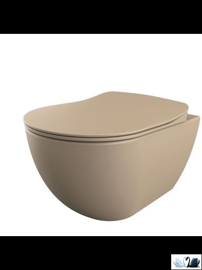 Чаша унитаза Creavit Free Cappucino FE322-11CM00E-0000, подвесная безободковая, бежевая, круглая форма, скрытый крепеж