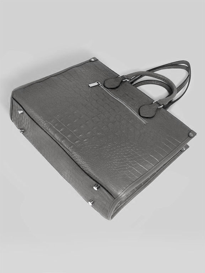 (АРТИКУЛ: 10137/1/5) СУМКА ЖЕНСКАЯ БОЛЬШАЯ, НАТУРАЛЬНАЯ КОЖА С ТИСНЕНИЕМ "КРОКОДИЛ", СЕРАЯ, РУЧКИ И РЕМЕНЬ ЧЕРЕЗ ПЛЕЧО