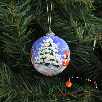 Шарик «Лисички" со снегом - 6см - Набор для вязания крючком с бисером от Ирины Рудевич