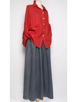 РУБАШКА-жакет ЛЁН "КИМОНО КАРМАН" красная до р.54