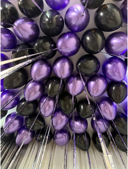 Шары фиолетовый хром, чёрные 50 шт под потолок с дождём