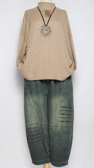 Джинсы "Цветные пунктиры" жёлто-голубые р.48-54