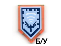 ! Б/У - Tile, Modified 2 x 3 Pentagonal with Nexo Power Shield Pattern - Hawk Holler, Trans-Neon Orange (22385pb017 / 6132391) - Б/У